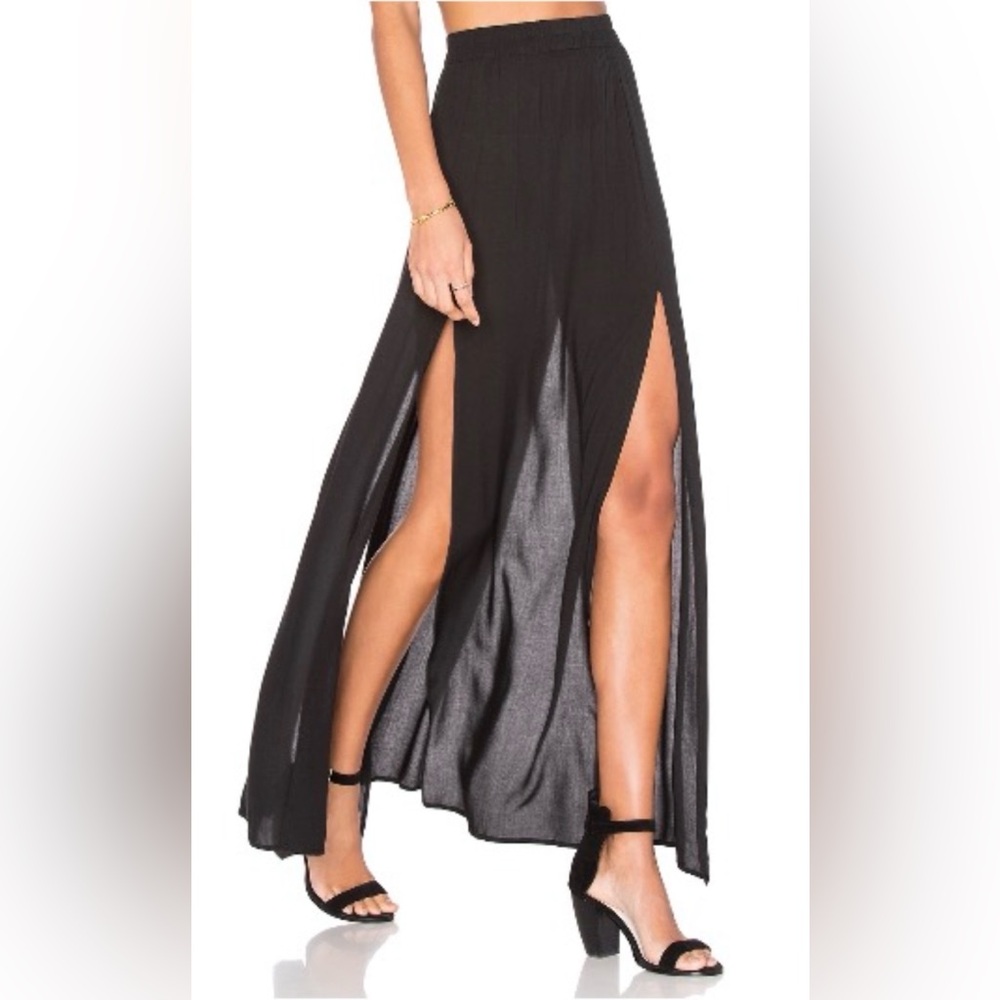 Black Maxi Split Skirt - Lightweight Flowing Women's Skirt